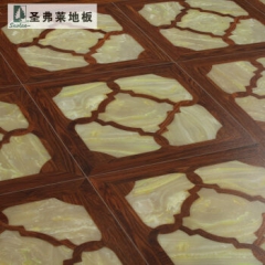 强化复合12mm个性艺术方块拼花仿实木镶嵌大理石面高耐磨环保地板 P8028